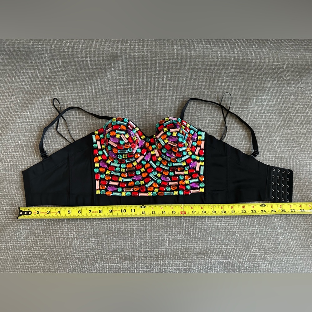Gemstone Beaded Bustier Crop Top Corset Katy Perry  Festival Club wear size M - Picture 10 of 14